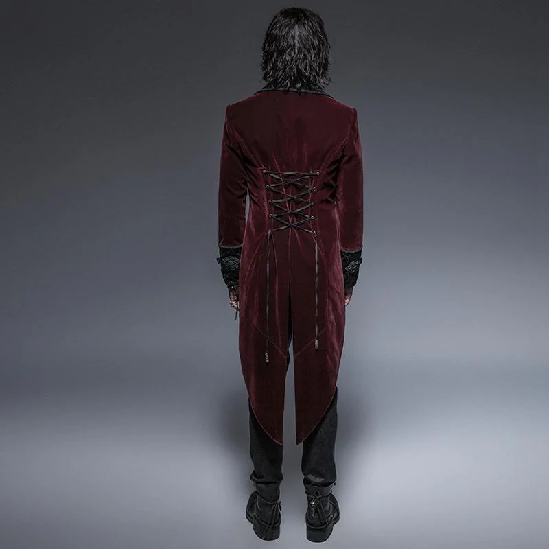 Men's Gothic Victorian Scissors Tail Velour Overcoat - Image 3