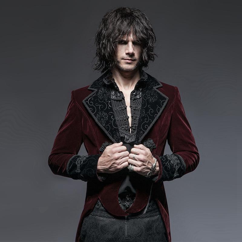 Men's Gothic Victorian Scissors Tail Velour Overcoat - Image 4