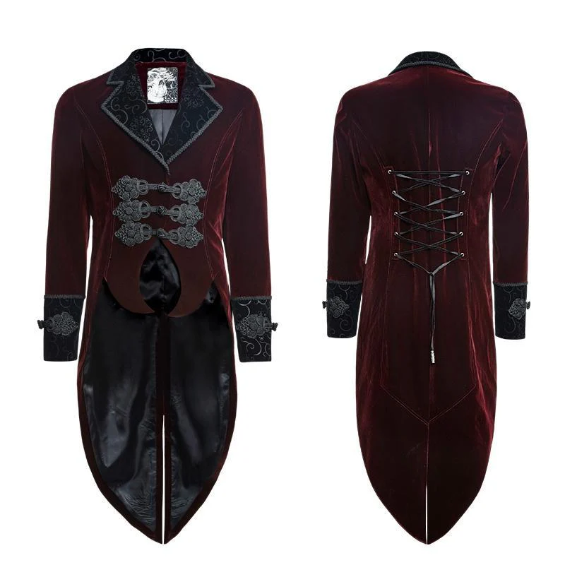 Men's Gothic Victorian Scissors Tail Velour Overcoat - Image 5