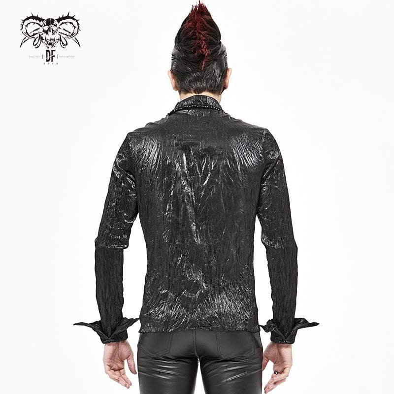 Men's Gothic Vintage Drape Faux Leather Black Shirt - Image 4