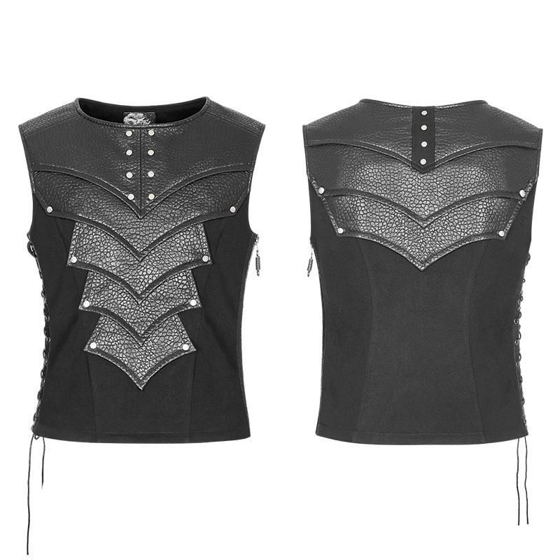 Men's Faux Leather Detailed Punk Vest - Image 5