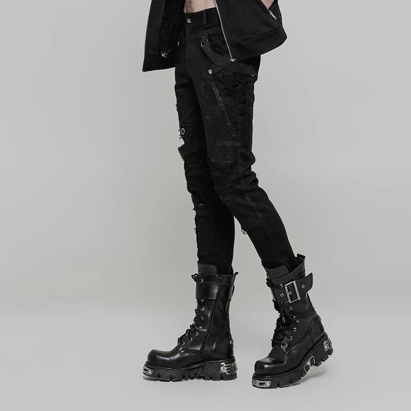 Men's Personality Distressed Mesh-paneled Skinny Trousers - Image 2