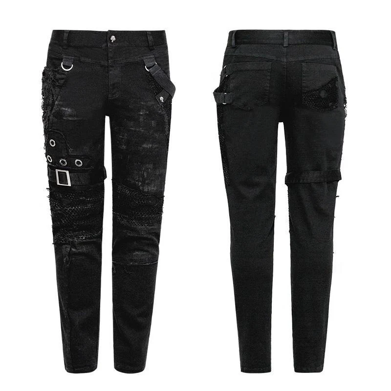 Men's Personality Distressed Mesh-paneled Skinny Trousers - Image 5