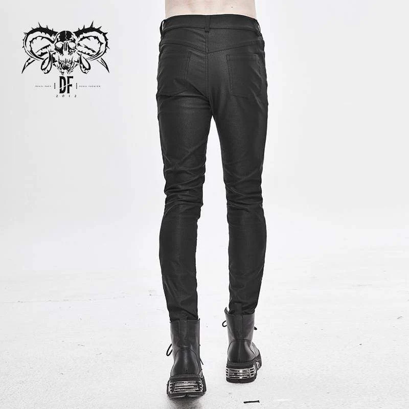 Men's PU Spliced Stripes Skinny Trousers - Image 2