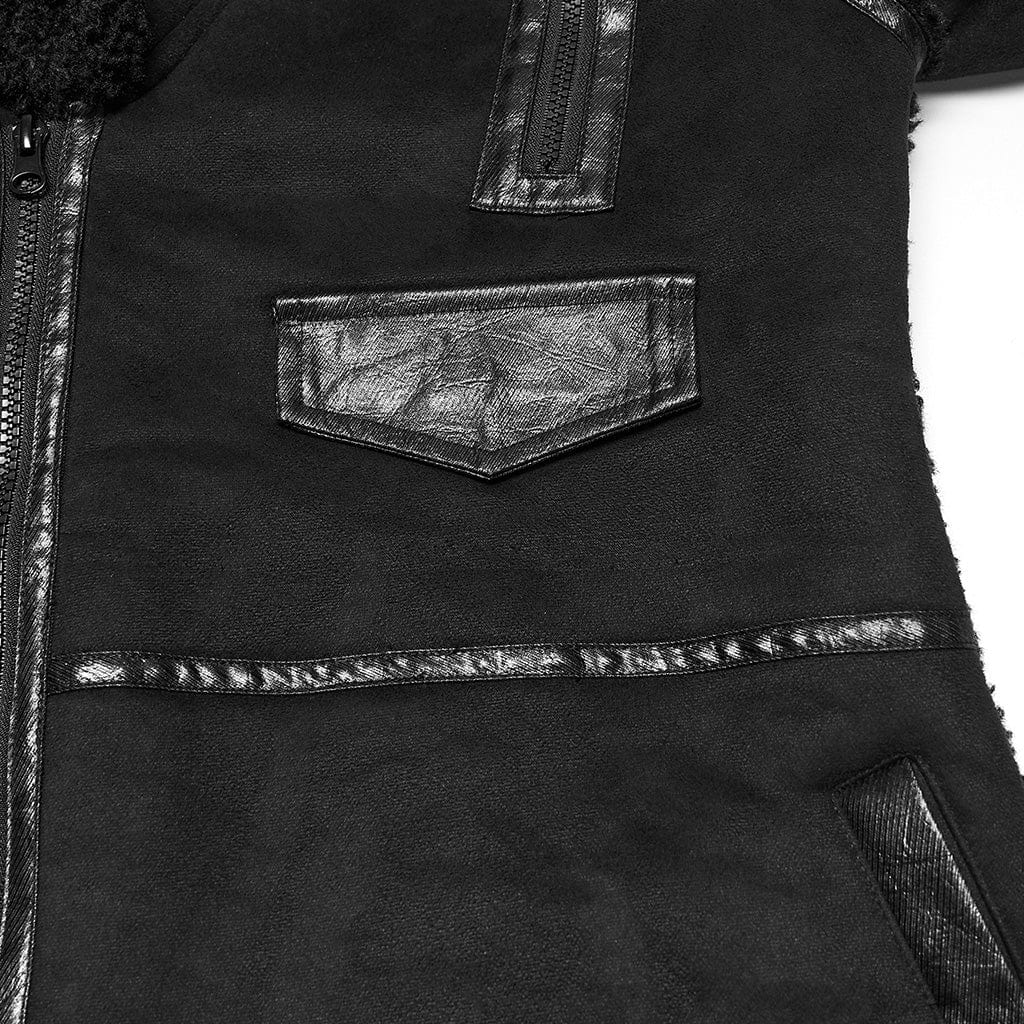 Men's Punk Asymmetric Plush Zip Jacket - Image 9