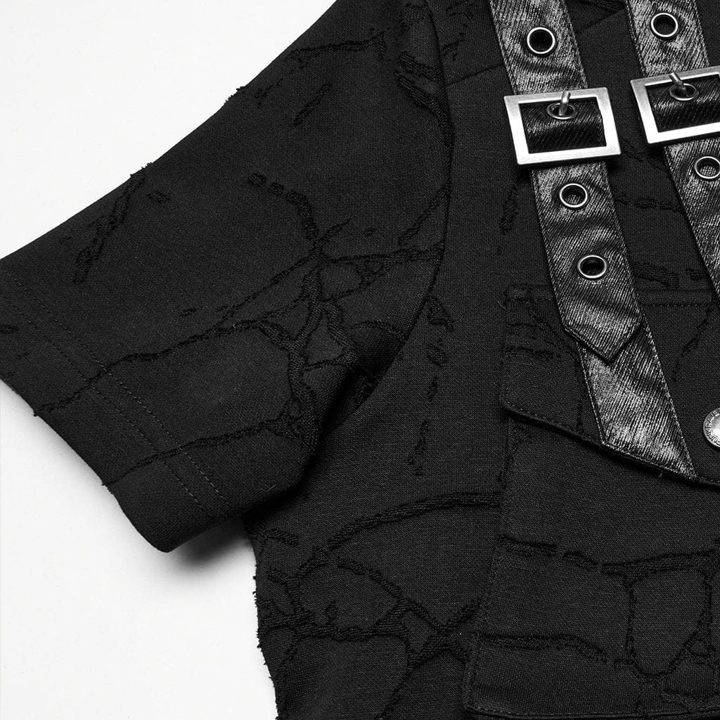 Men's Punk Big-pocket Buckle Strap Hooded T-shirt - Image 7