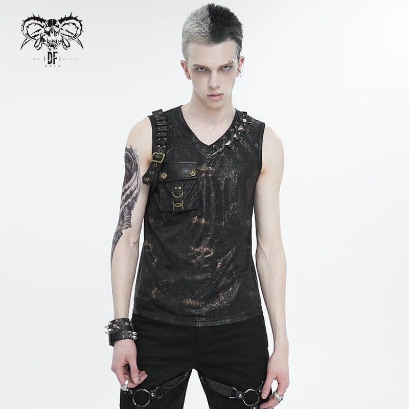Men's Punk Big-pocket Buckle Tank Top