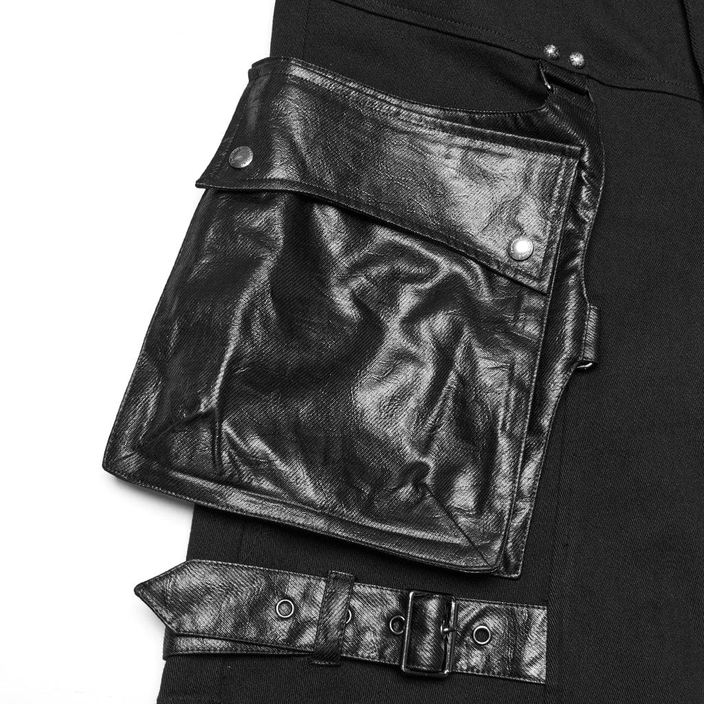 Men's Punk Big-pocket Faux Leather Splice Shorts - Image 7