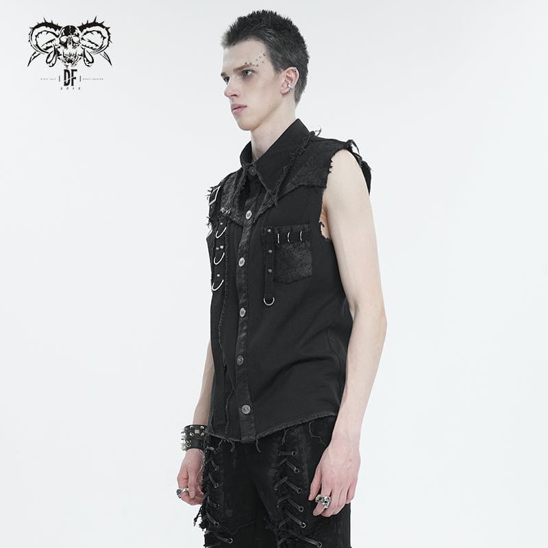 Men's Punk Buckle Splice Unedged Vest - Image 3