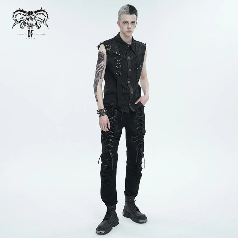 Men's Punk Buckle Splice Unedged Vest - Image 5