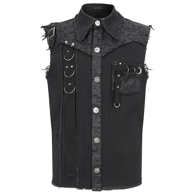 Men's Punk Buckle Splice Unedged Vest - Image 7