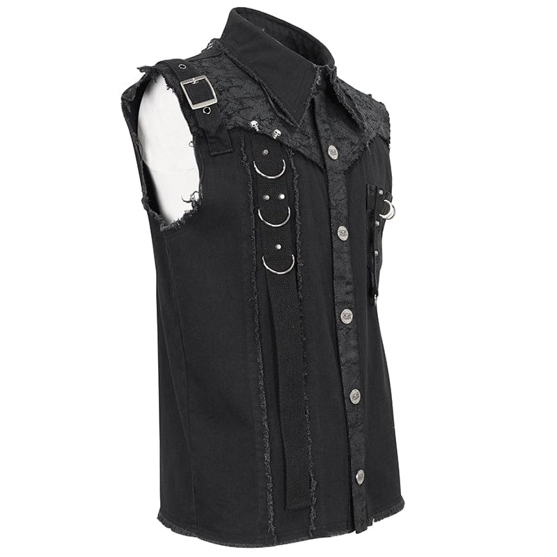 Men's Punk Buckle Splice Unedged Vest - Image 9