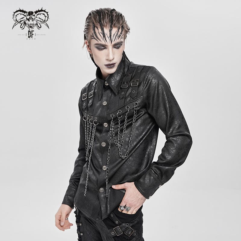 Men's Punk Buckle Strap Chained Shirt - Image 2