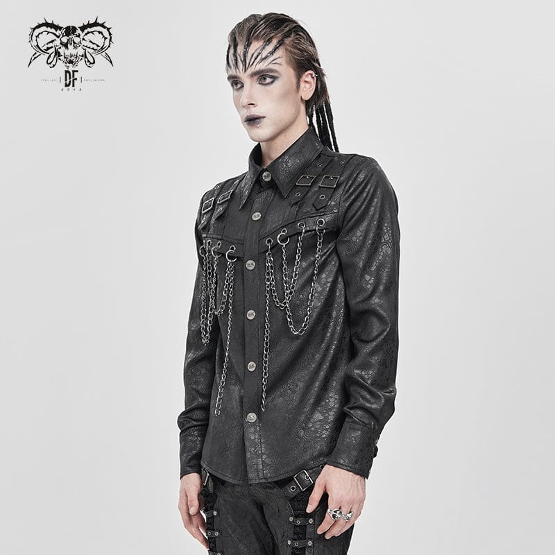 Men's Punk Buckle Strap Chained Shirt - Image 3