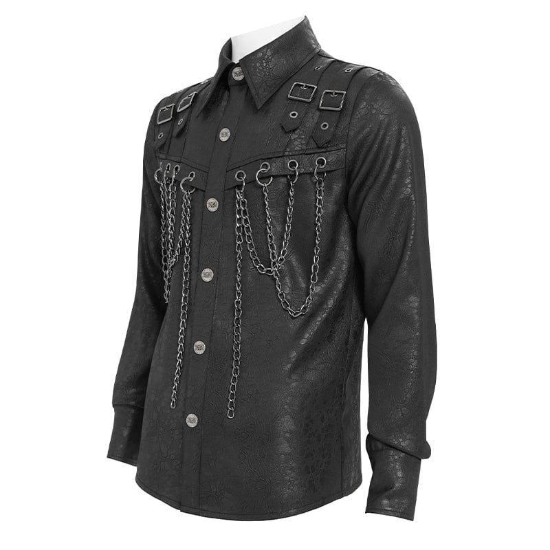Men's Punk Buckle Strap Chained Shirt - Image 8
