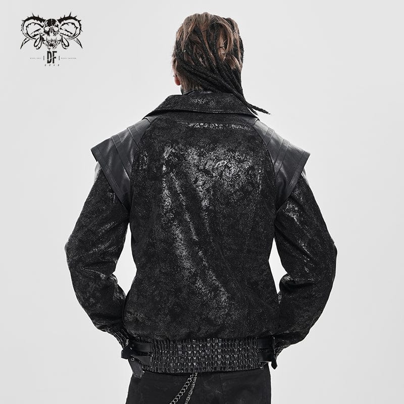 Men's Punk Buckle Strap Faux Leather Splice Coat - Image 5