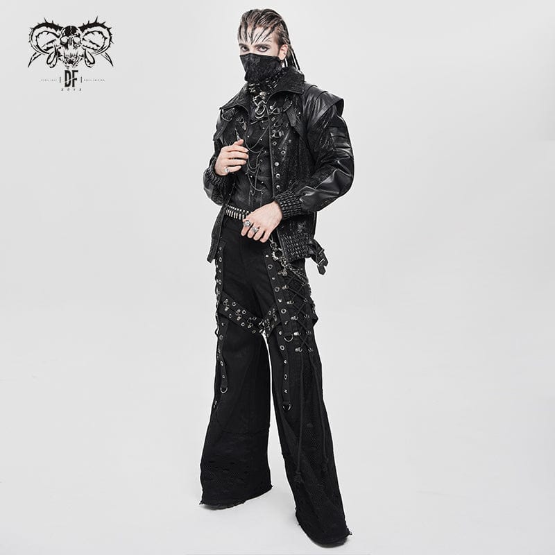 Men's Punk Buckle Strap Faux Leather Splice Coat - Image 6