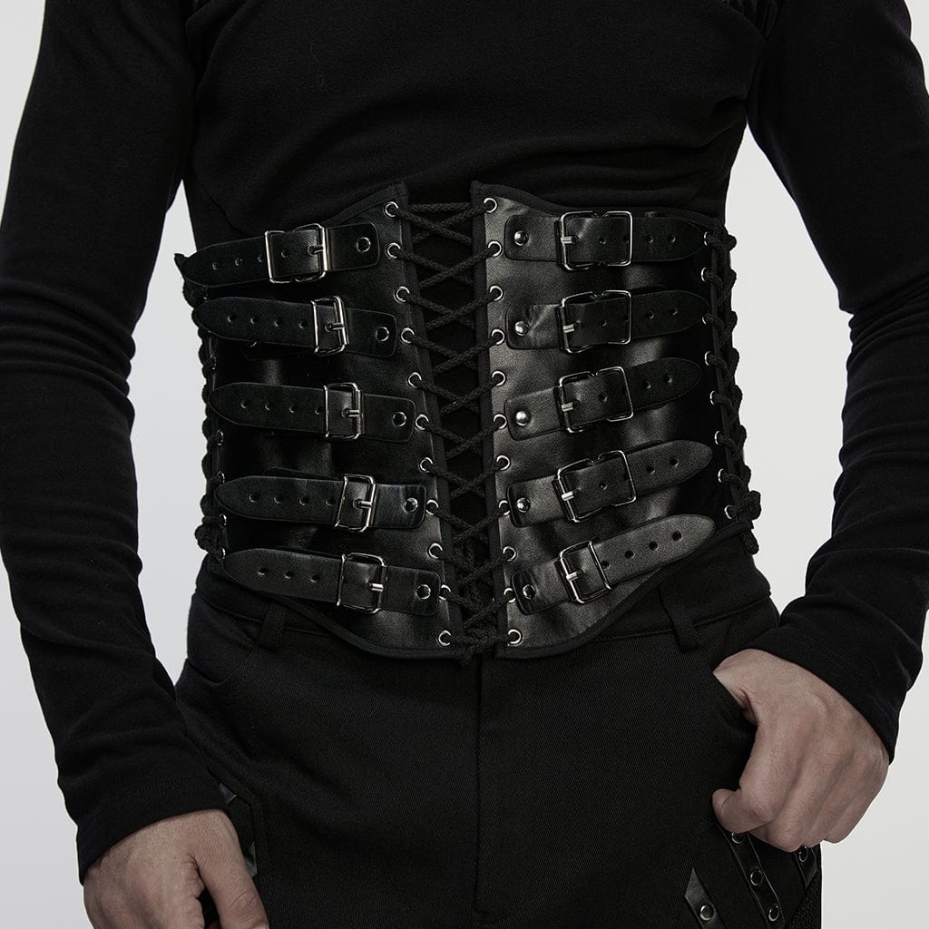 Men's Punk Buckle Strap Lace-up Girdle