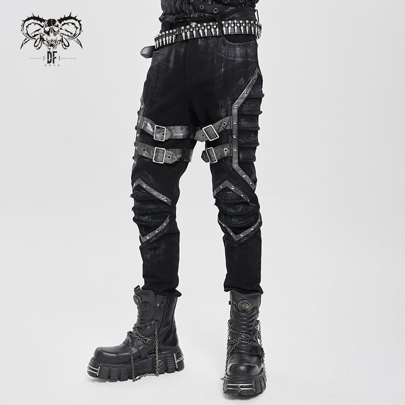Men's Punk Buckle Strap Pleated Pants - Image 2