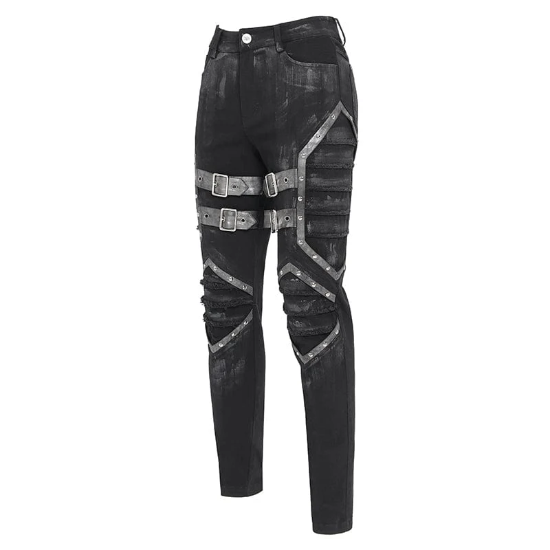 Men's Punk Buckle Strap Pleated Pants - Image 8
