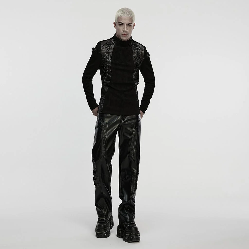 Men's Punk Buckle Strap Splice Stand Collar Top - Image 4