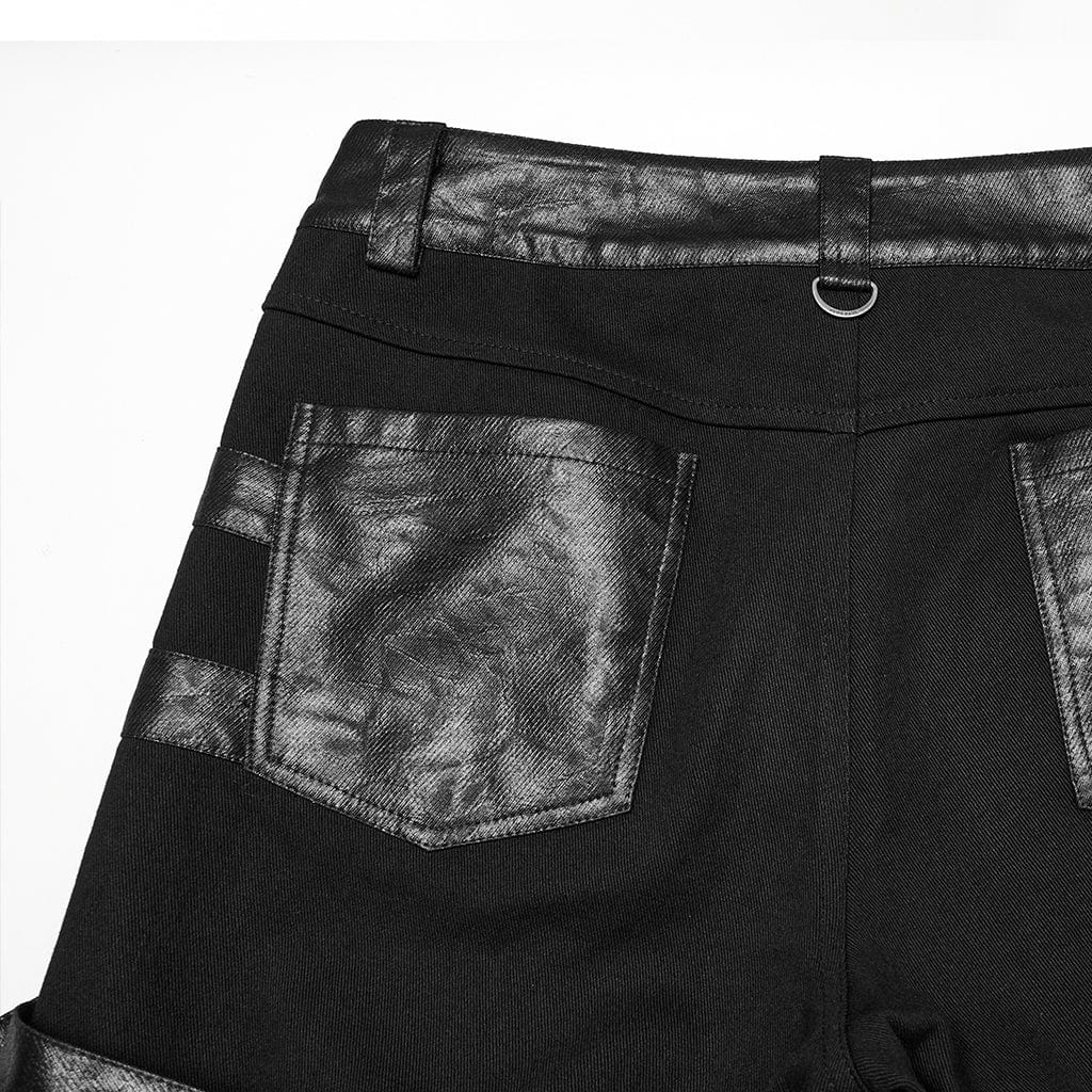 Men's Punk Buckle Straps Studded Mesh Splice Pants - Image 9