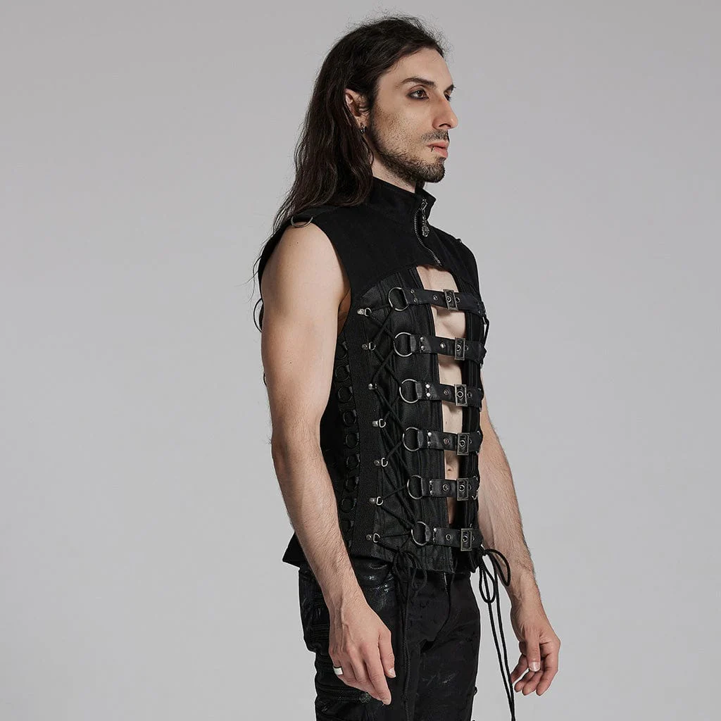 Men's Punk Buckle-up Spaghetti Strap Vest - Image 2