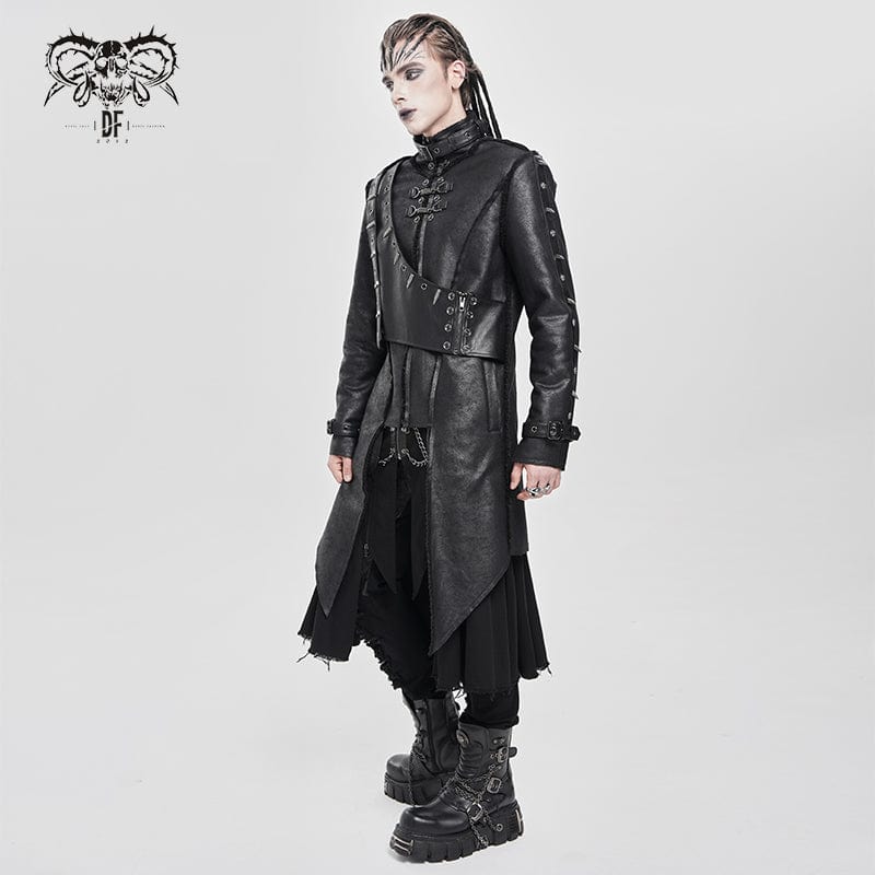 Men's Punk Buckle-up Stand Collar Studded Coat - Image 4