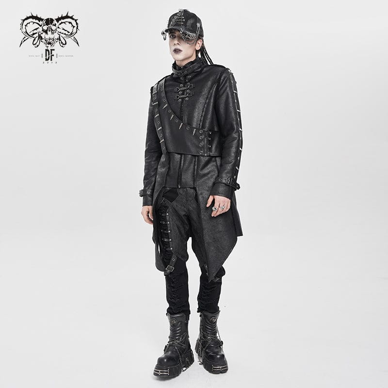 Men's Punk Buckle-up Stand Collar Studded Coat - Image 6