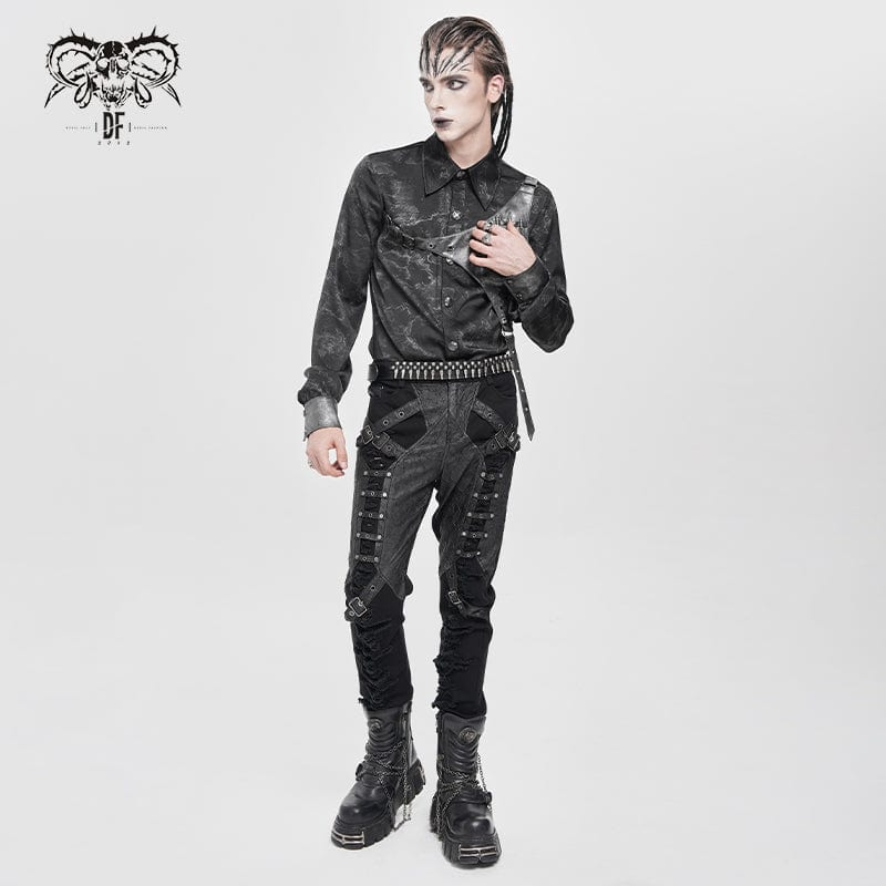 Men's Punk Buckle-up Strap Ripped Pants - Image 6