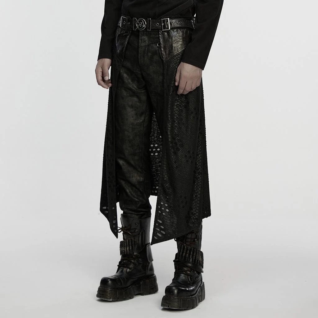 Men's Punk Buckle-up Strap Tattered Knitted Skirt - Image 2