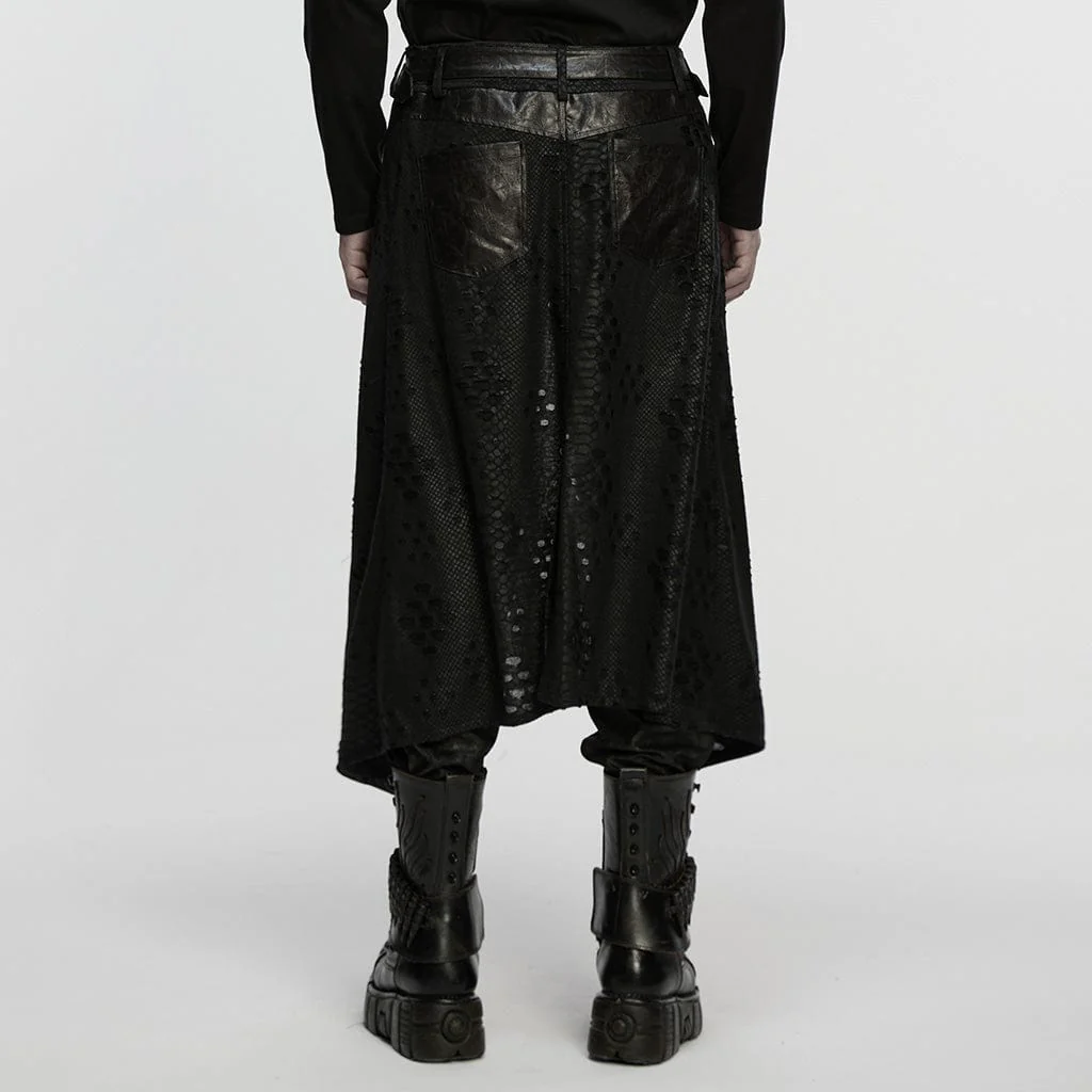 Men's Punk Buckle-up Strap Tattered Knitted Skirt - Image 3