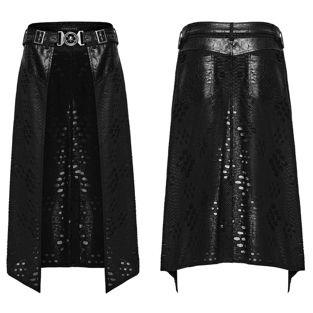 Men's Punk Buckle-up Strap Tattered Knitted Skirt - Image 5