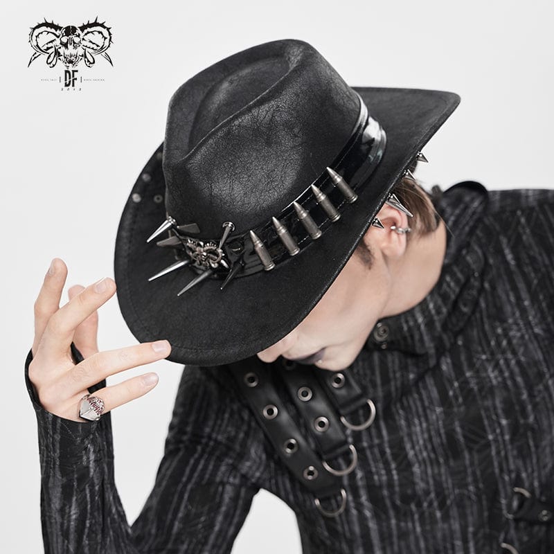 Men's Punk Bullet Skull Rivet Hat - Image 4