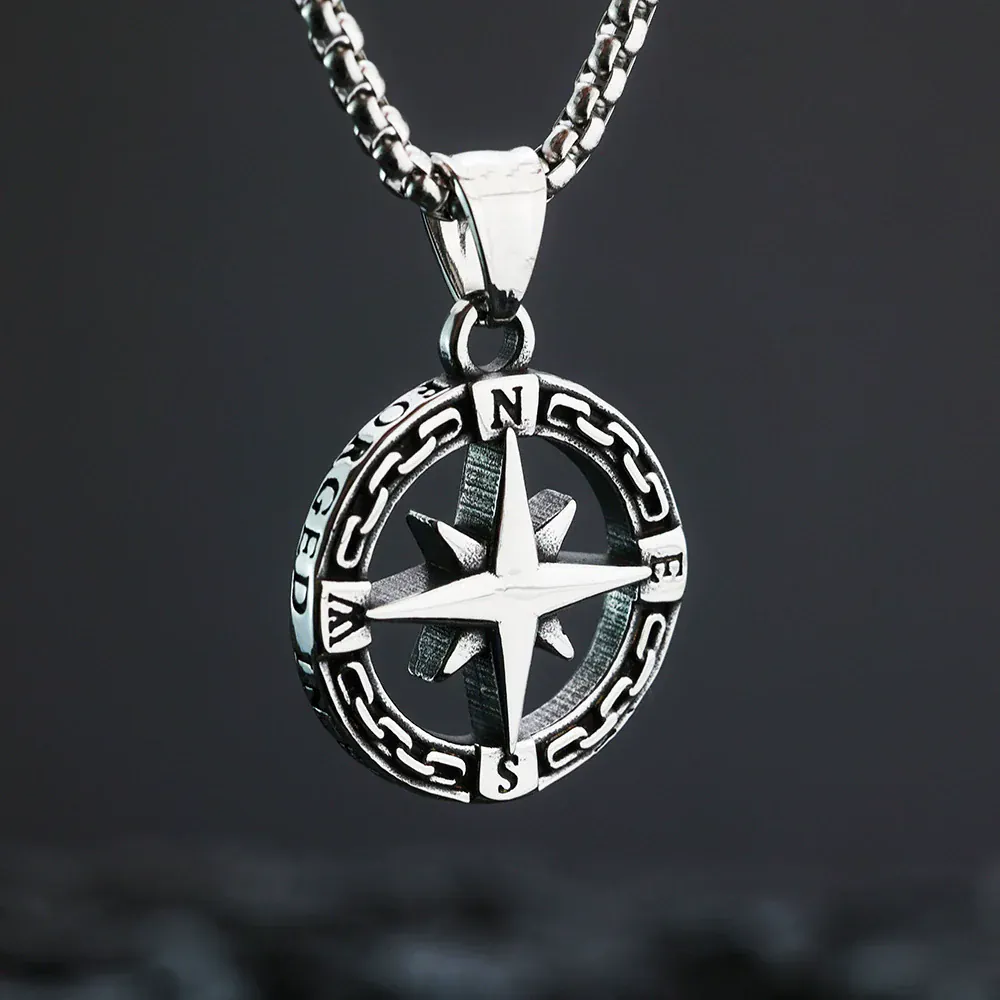 Men's Punk Compass Pendant Necklace