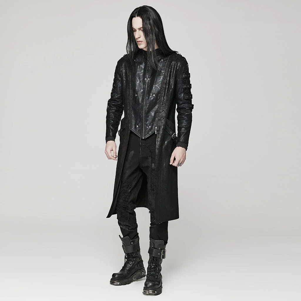Men's Punk Crackled Mesh Splice Coat - Image 2