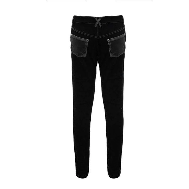 Men's Punk Cross Rivets Faux Leather Pants - Image 9
