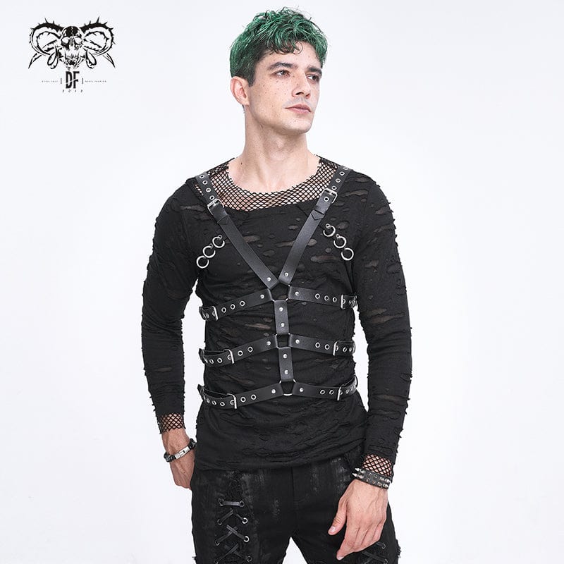 Men's Punk Crossed Buckle Faux Leather Harness - Image 4