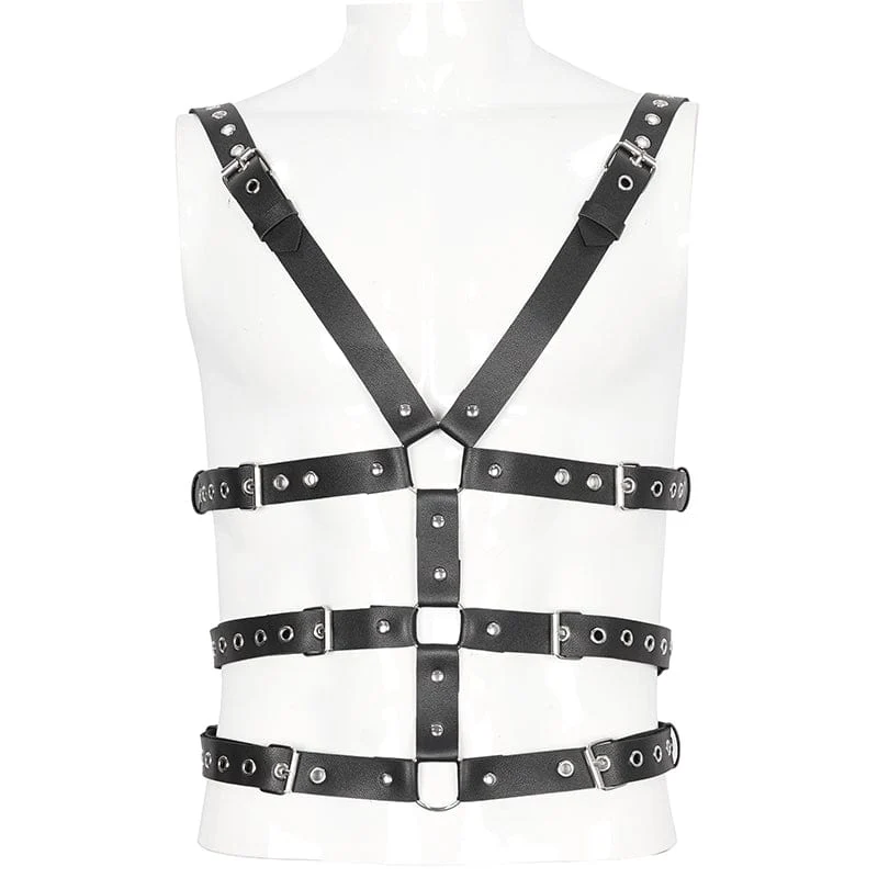 Men's Punk Crossed Buckle Faux Leather Harness - Image 6