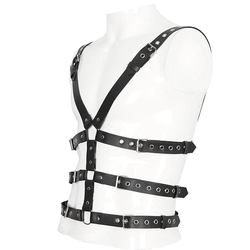 Men's Punk Crossed Buckle Faux Leather Harness - Image 7