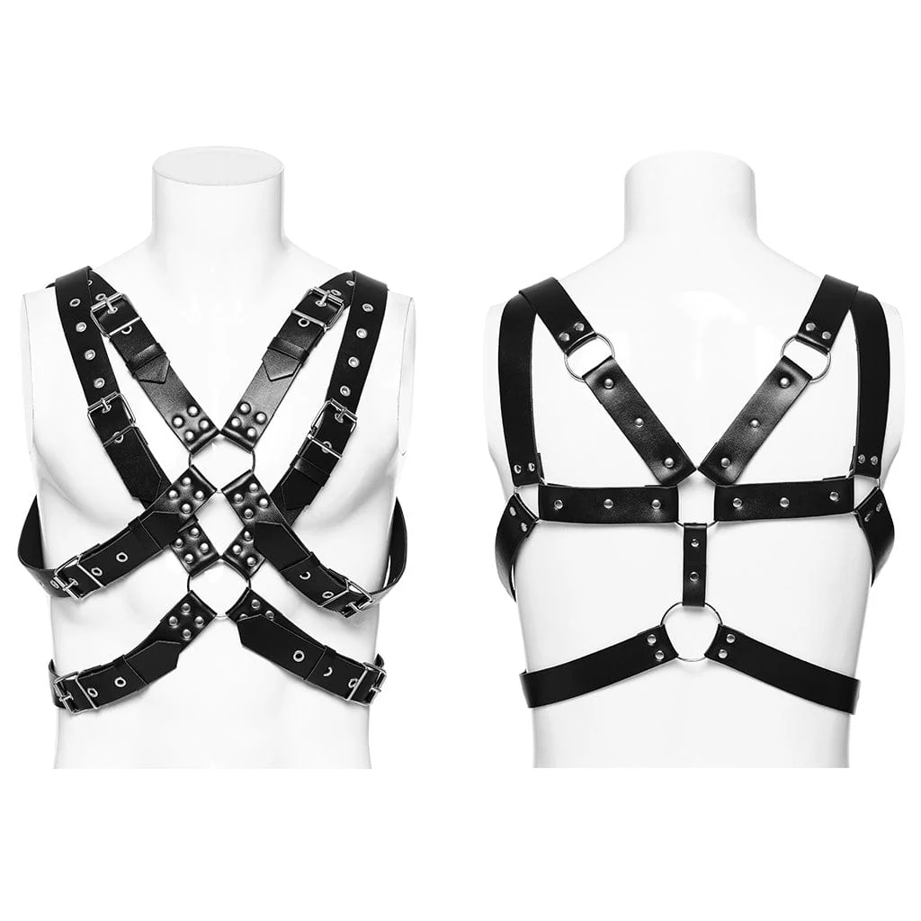 Men's Punk Crossed Faux Leather Harness - Image 5
