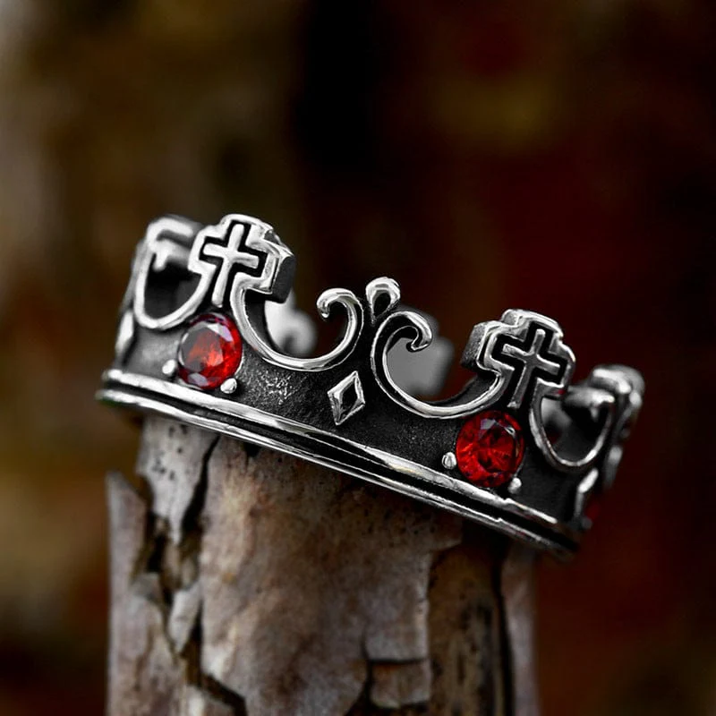 Men's Punk Crown Cross Ring - Image 4