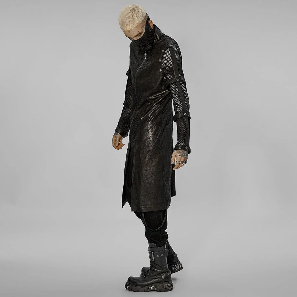 Men's Punk Cutout Detachable Sleeved Long Coat - Image 2