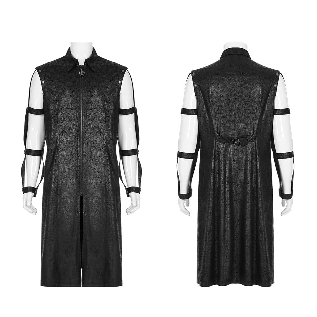 Men's Punk Cutout Detachable Sleeved Long Coat - Image 4