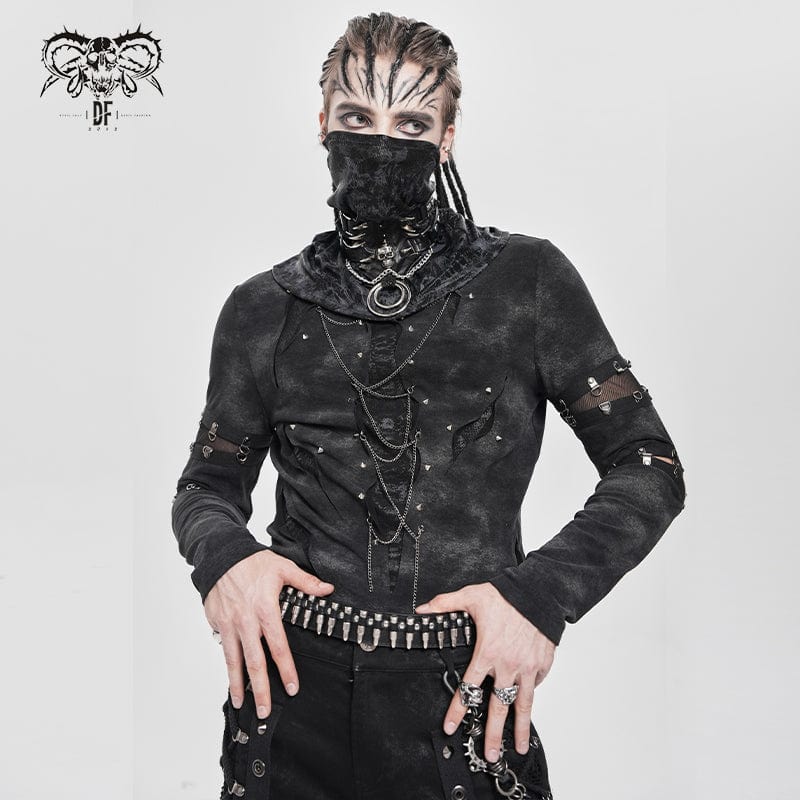 Men's Punk Cutout Rivets Chained Shirt - Image 2