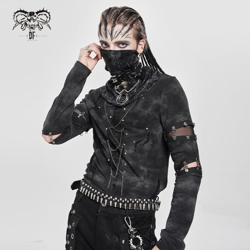 Men's Punk Cutout Rivets Chained Shirt - Image 3