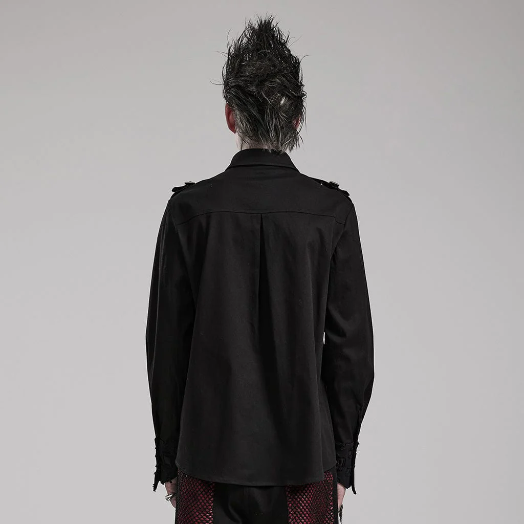 Men's Punk Cutout Splice Shirt - Image 3