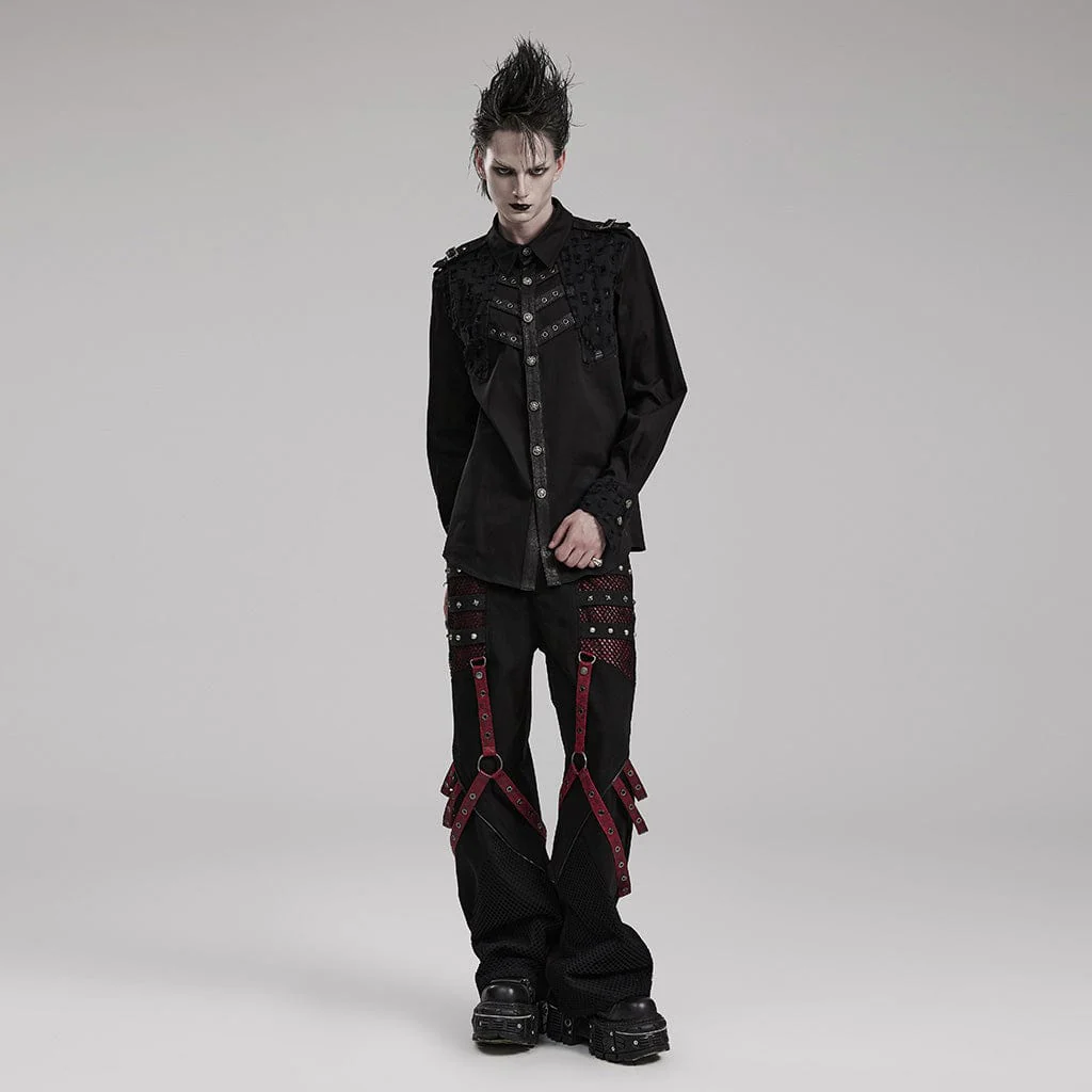 Men's Punk Cutout Splice Shirt - Image 4
