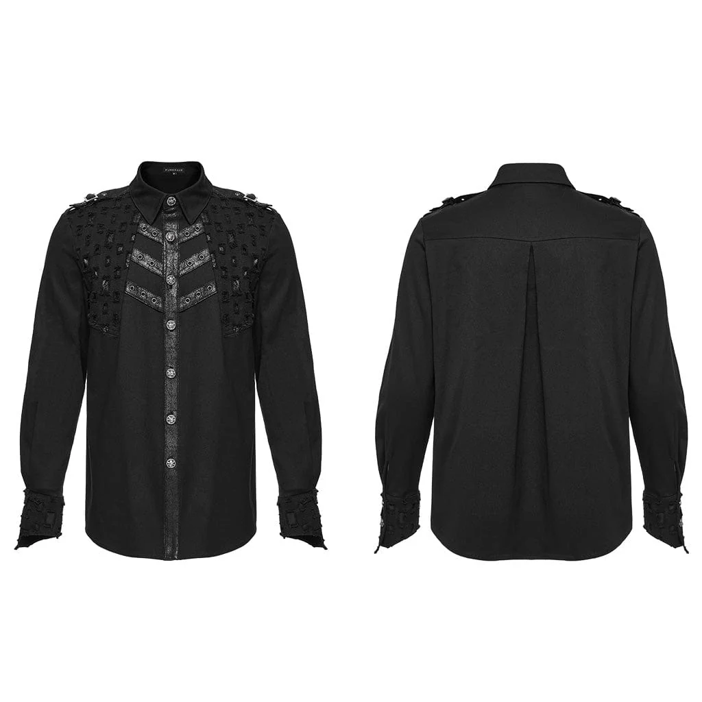 Men's Punk Cutout Splice Shirt - Image 5