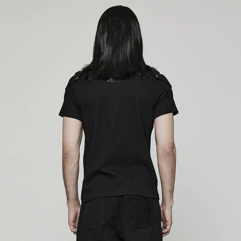 Men's Punk Cutout T-shirt with Detachable Shoulder Pad - Image 3